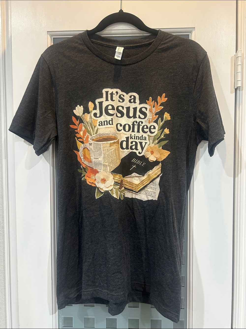 Bella Canvas Black Graphic Tee with Cream, Orange, Green & Tan Accents